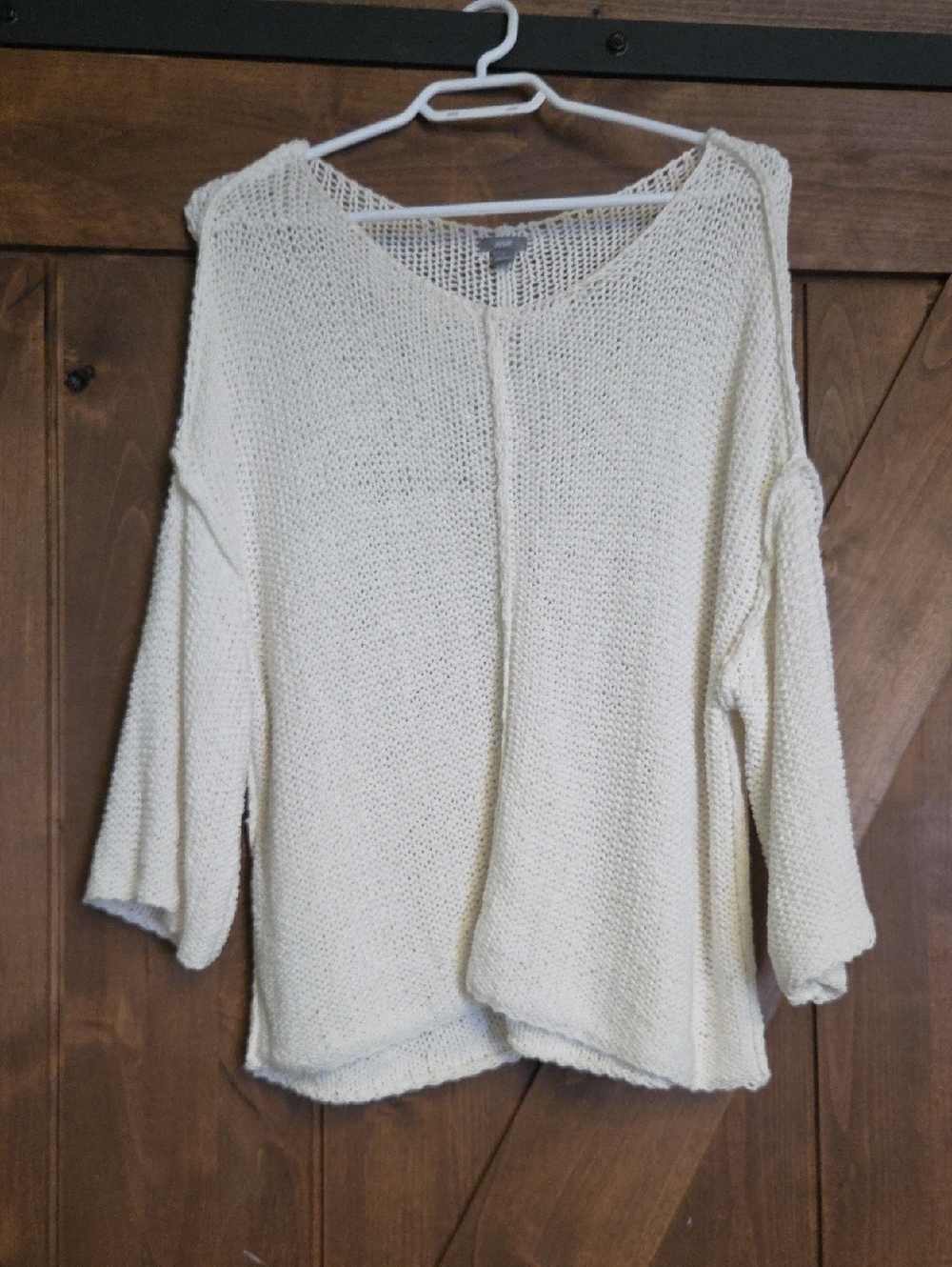 aerie Cream Open-Weave Scoop Neck Pullover